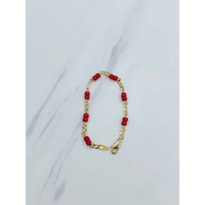 ❤️ Real 10k Gold Baby Bracelet red Beads